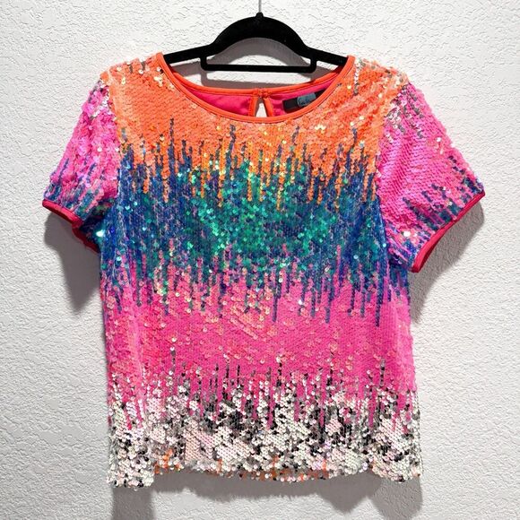 Anthropologie Eva Franco Loretta Sequined Tee Women’s Small Colorful Dopamine - Picture 2 of 11
